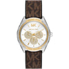 Michael Kors Jessa silver sunray dial women's watch with crystal bow design and brown PVC strap