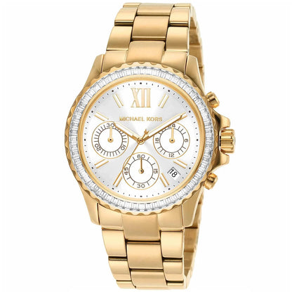 Michael Kors Everest Chronograph Silver Sunray Dial Gold Women's Watch - MK7212