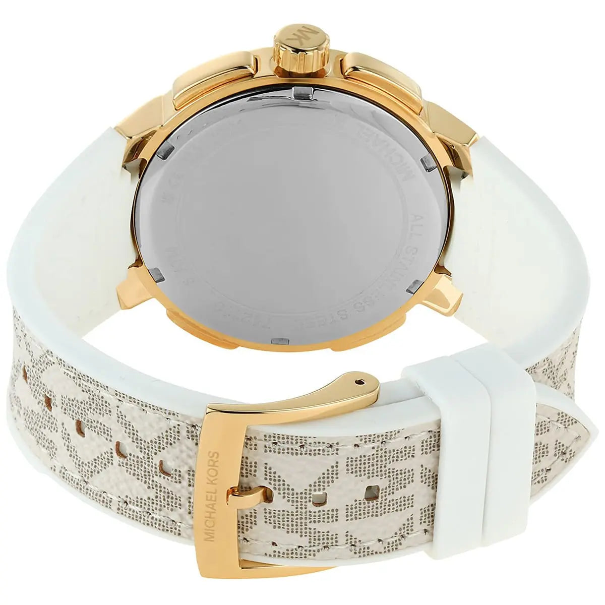 Caseback view of Michael Kors Sydney watch showing reflective display back