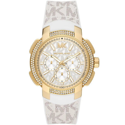 Michael Kors Sydney Pavé white dial multifunction watch with gold-tone case and crystal bezel