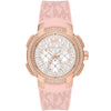 Michael Kors Sidney oversized watch with rose gold-tone case, white dial, crystal bezel, and pink strap