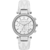 Michael Kors Parker silver chronograph watch with pavé crystal bezel and white dial