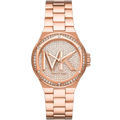 Michael Kors Lennox rose gold women's watch with crystal-embellished dial and matching metal bracelet