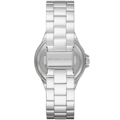 Michael Kors Lennox watch caseback with stainless steel strap and brand engraving