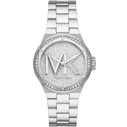 Michael Kors Lennox silver-tone women's watch with crystal pavé dial and MK logo