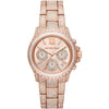 Michael Kors Everest chronograph watch with rose gold-tone case, crystal-embellished dial and metal strap