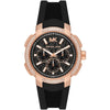 Michael Kors Sidney rose gold and black chronograph watch with crystal bezel