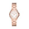 Michael Kors Mini Camille rose gold-tone women's watch with white dial and Roman numerals