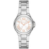 Michael Kors Mini Camille silver-tone women's watch with white dial and rose-gold Roman numeral hour markers