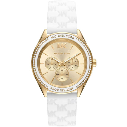 Michael Kors Jessa gold-tone and white women's watch with crystal bezel and champagne dial