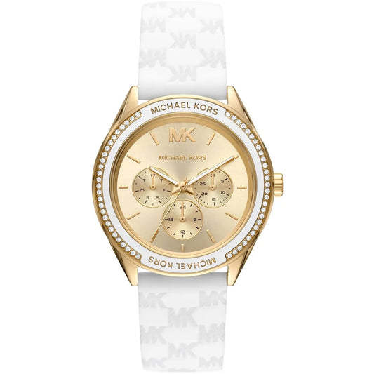Michael Kors Jessa gold-tone and white women's watch with crystal bezel and champagne dial