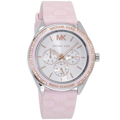 Michael Kors Jessa watch three-subdial multifunction chronograph face with rose gold accents