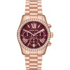 Michael Kors Lexington Lux rose gold chronograph watch with burgundy dial and crystal-set bezel