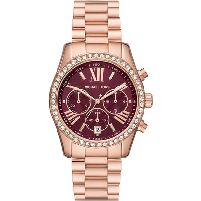 Michael Kors Lexington Lux rose gold chronograph watch with burgundy dial and crystal-set bezel