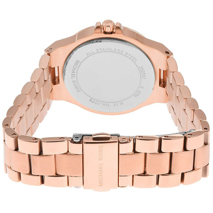 Back view showing Michael Kors Mini-Lennox rose gold bracelet and case back detail