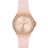 Michael Kors Lennox women's watch with rose gold dial, crystal bezel, and pink silicone strap