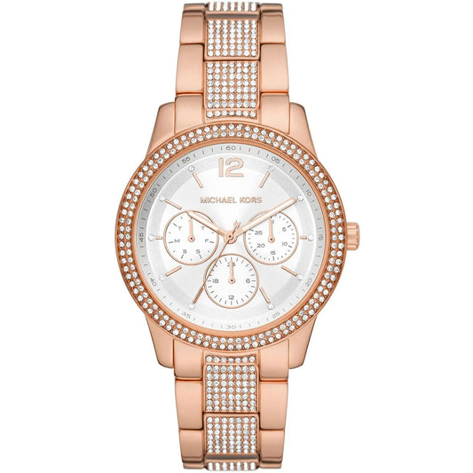 Michael Kors Oversized Tibby Pavé rose gold-tone women's watch with crystal bezel and silver dial
