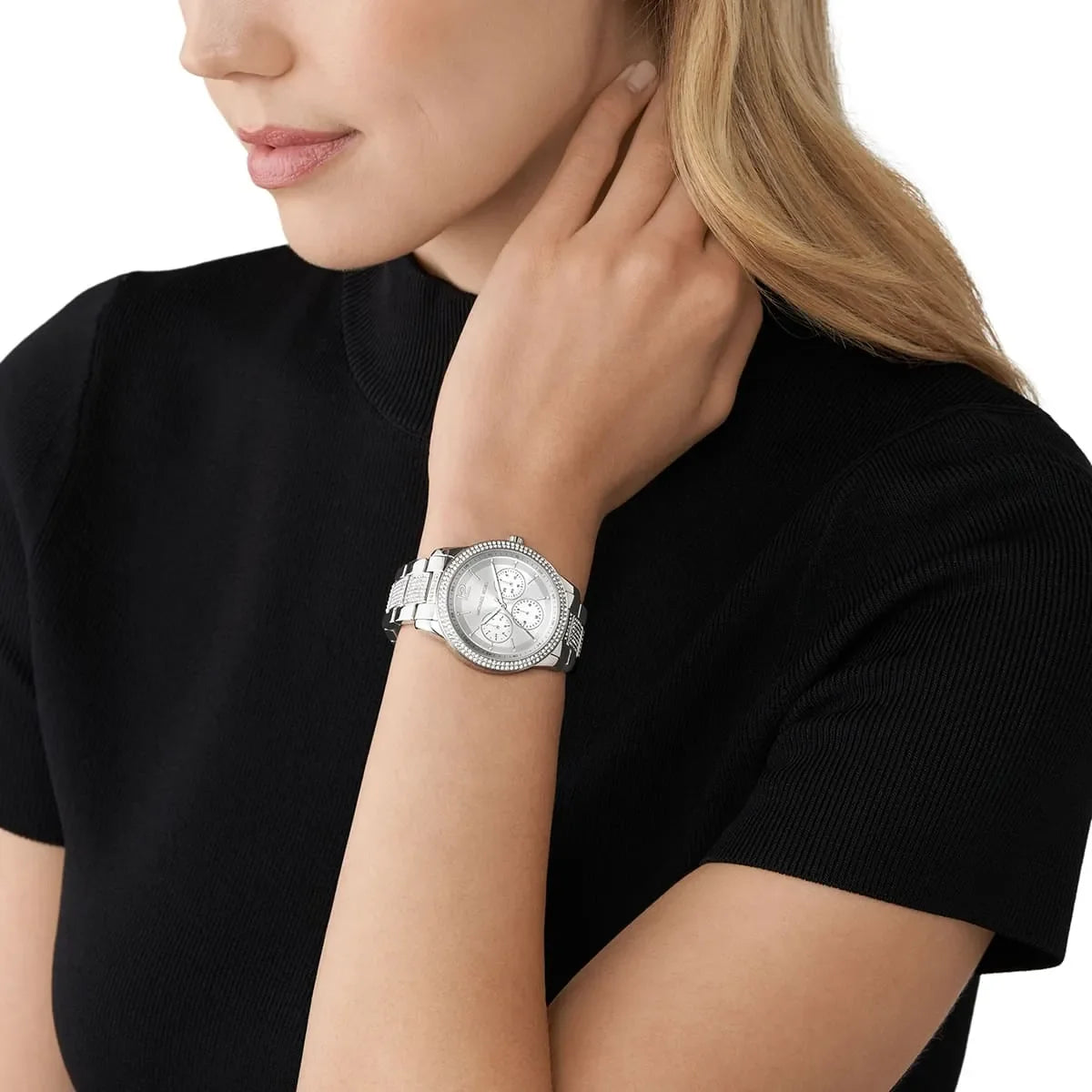 Michael Kors Oversized Tibby Pavé Silver-Tone Women's Watch - MK7294