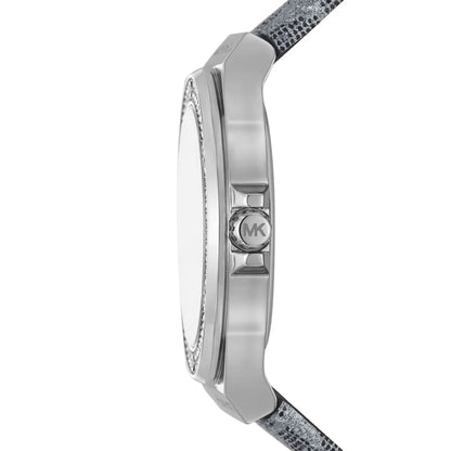 Side profile of Michael Kors Lennox watch showing case thickness and crown detail