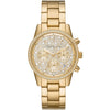 Michael Kors Ritz gold-tone women's chronograph watch with crystal dial and diamond bezel