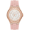 Michael Kors Lennox rose gold pavé watch with white dial and pink silicone strap
