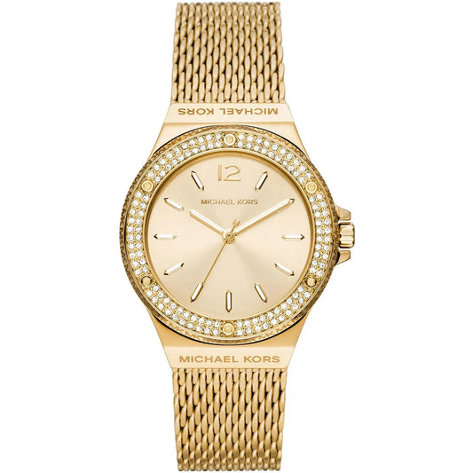 Michael Kors Lennox gold-tone women's watch with crystal bezel and champagne dial