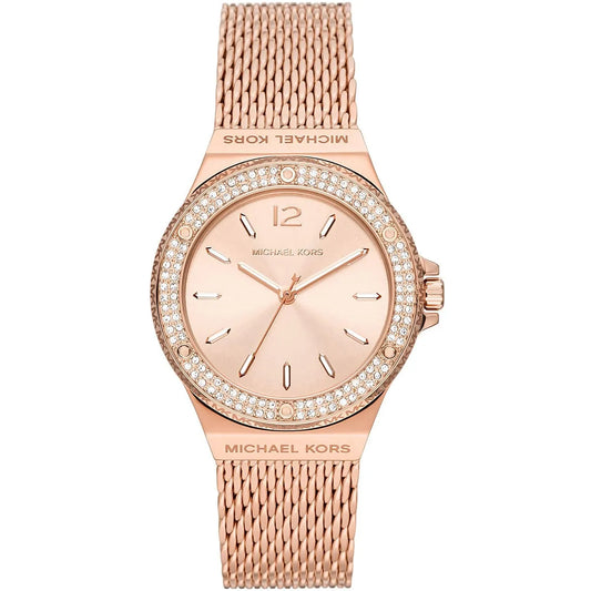 Michael Kors Lennox rose gold women's watch with crystal-pave bezel and mesh strap