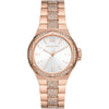 Michael Kors Lennox rose gold-tone women's watch with white dial and crystal bezel