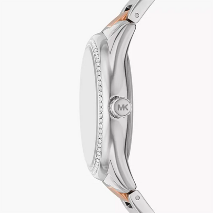 Michael Kors Janelle watch side profile showing case thickness and crystal-accented bezel
