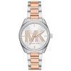 Michael Kors Janelle silver dial two-tone steel and rose gold strap women's watch with crystal bezel