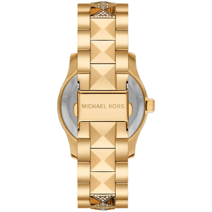 Back view of Michael Kors Everest MK7389 with decorative quilted strap design and case back