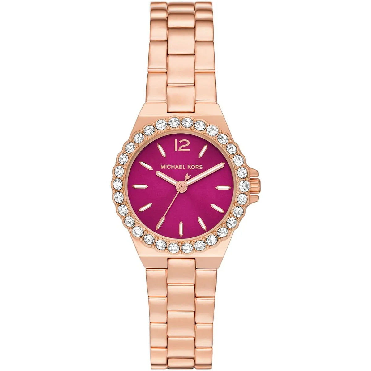 Michael Kors Mini Lennox women's watch with pink dial and rose-gold stainless steel bracelet