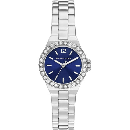 Michael Kors Mini Lennox women's watch with blue dial and silver stainless steel bracelet