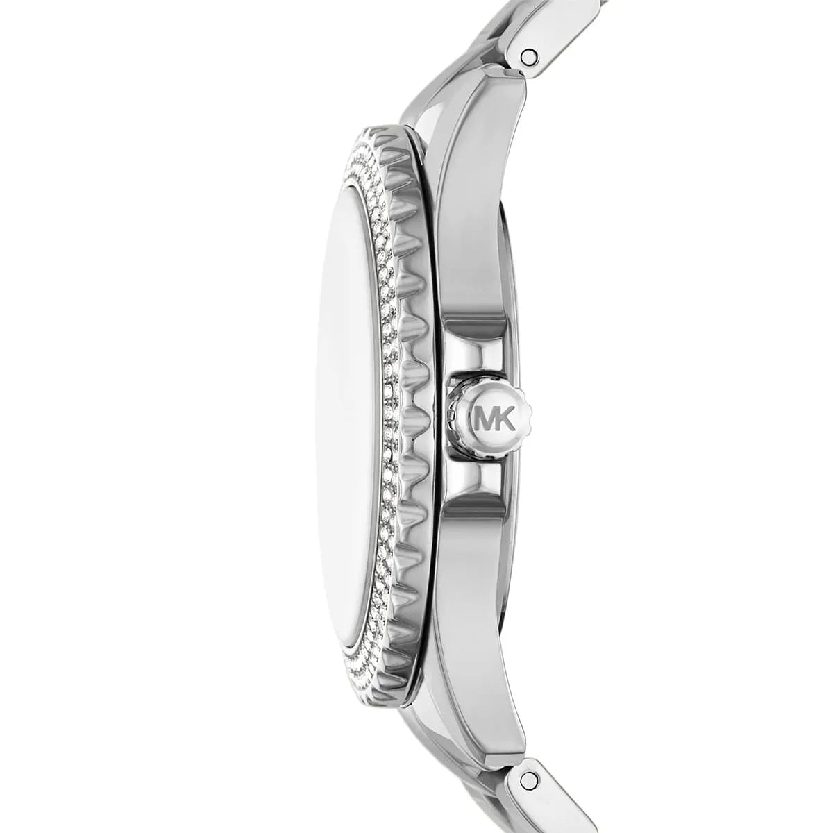 Michael Kors Everest MK7403 side view displaying crystal-embellished bezel and crown