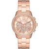Michael Kors Lexington rose gold-tone watch with crystal bezel and three chronograph subdials on matching bracelet