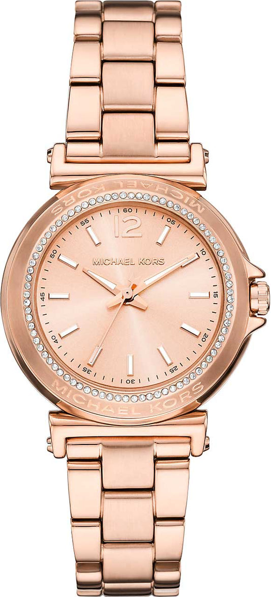Michael Kors Maren rose gold-tone women's watch with crystal-accented bezel and matching bracelet