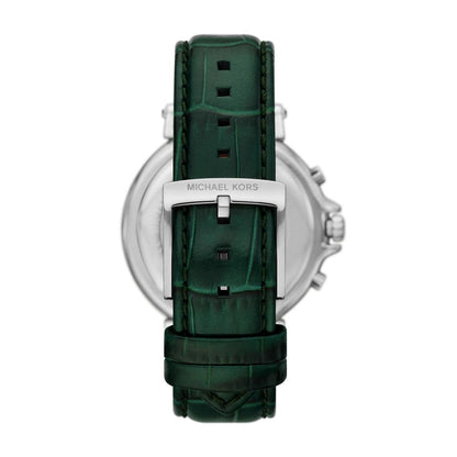 Back view of Michael Kors Maren watch with green crocodile texture leather strap