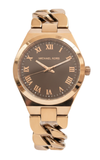 Michael Kors Lennox rose gold-tone women's watch with black dial and Roman numerals