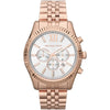 Michael Kors Lexington MK8313 chronograph watch with white dial and rose gold case and bracelet
