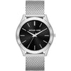 Michael Kors Slim Runway watch with black dial and silver mesh strap