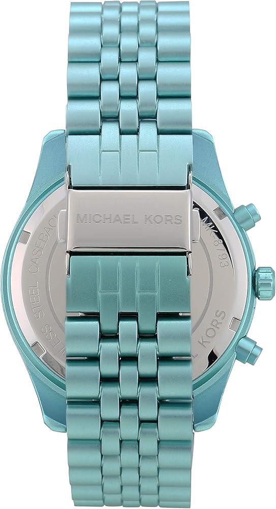 Back view of Michael Kors Lexington MK8793 showing turquoise aluminum case and bracelet
