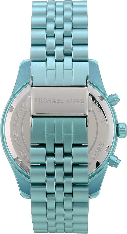 Back view of Michael Kors Lexington MK8793 showing turquoise aluminum case and bracelet