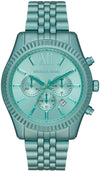 Michael Kors Lexington turquoise chronograph watch with Roman numeral dial and three subdials