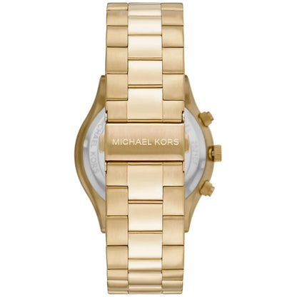 Caseback view of Michael Kors MK8909 gold metal bracelet watch