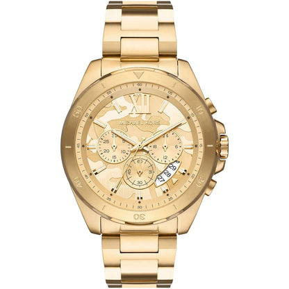 Michael Kors Brecken chronograph watch with gold-tone dial and stainless steel bracelet