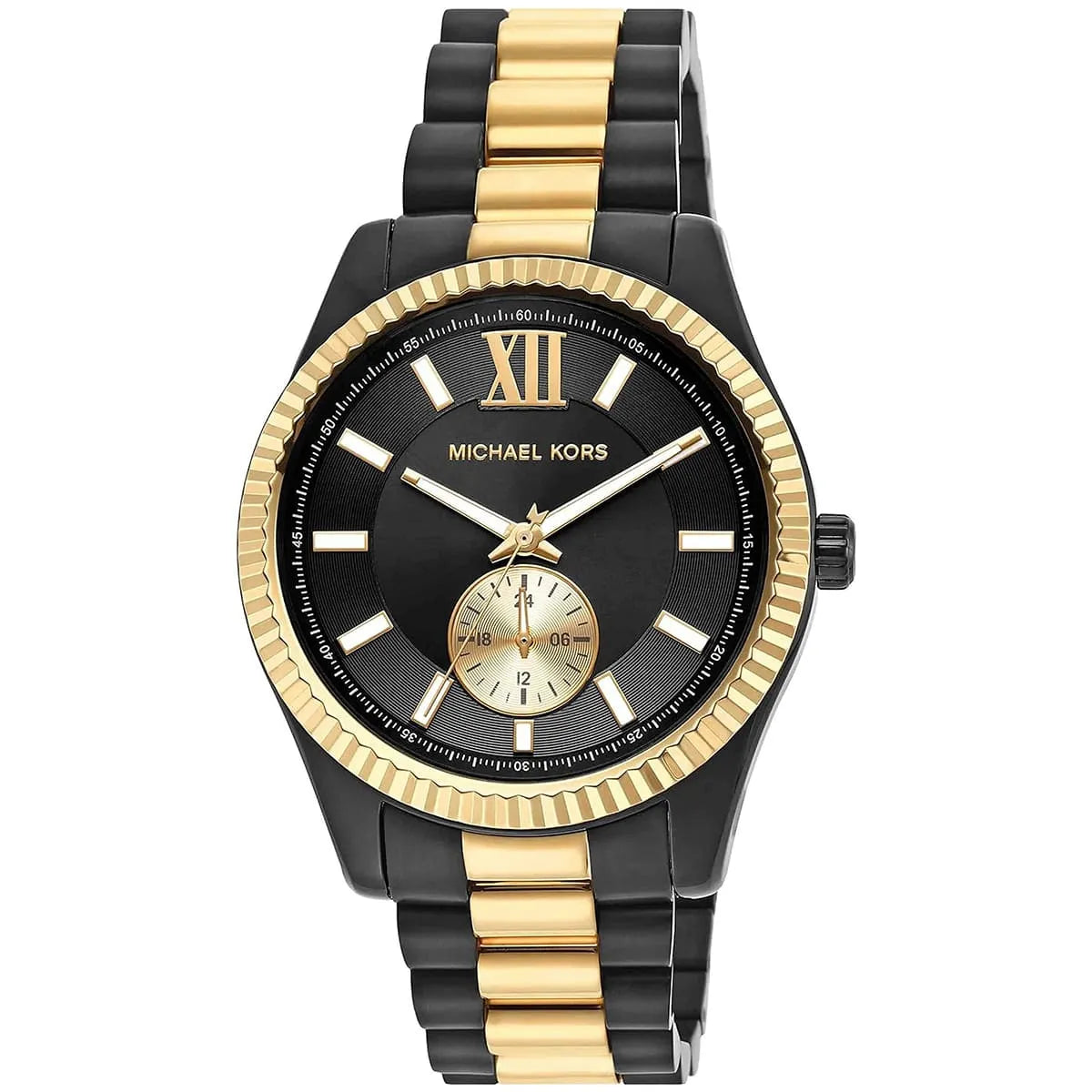 Michael Kors Lexington men's watch with black dial and two-tone stainless steel bracelet