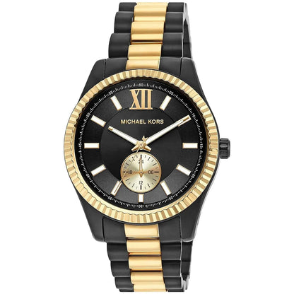 Michael Kors Lexington men's watch with black dial and two-tone stainless steel bracelet