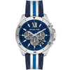 Michael Kors Brecken chronograph men's watch with navy blue dial and blue/white striped strap