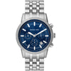 Michael Kors Hutton chronograph watch with blue dial and silver stainless steel bracelet