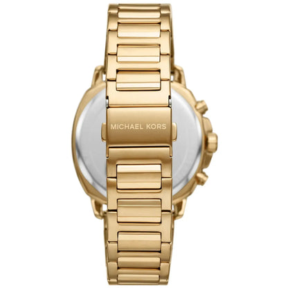 Michael Kors Sullivan caseback view showing gold-tone stainless steel bracelet